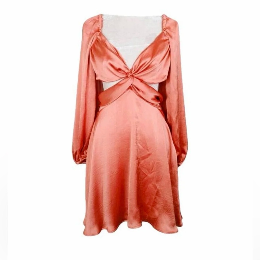 FREE PEOPLE — JUSTIN SATIN CUT OUT MINI DRESS IN CORAL, US M, ORIGINALLY $298